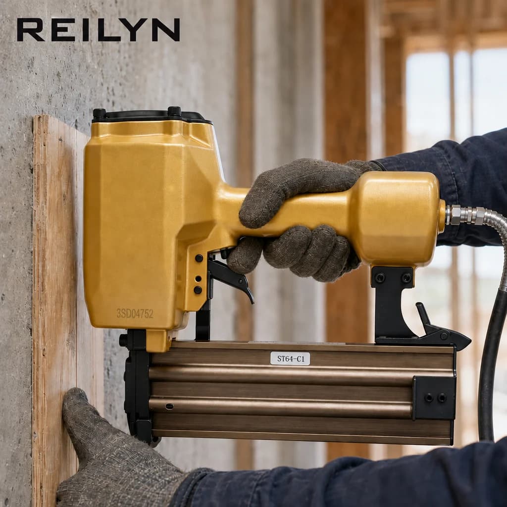Reilyn 16GA Concrete Brad Nailer ST64-C1 Air Steel Stapler Straight Nail Gun for Furniture Frame Assembly Cabinet Building