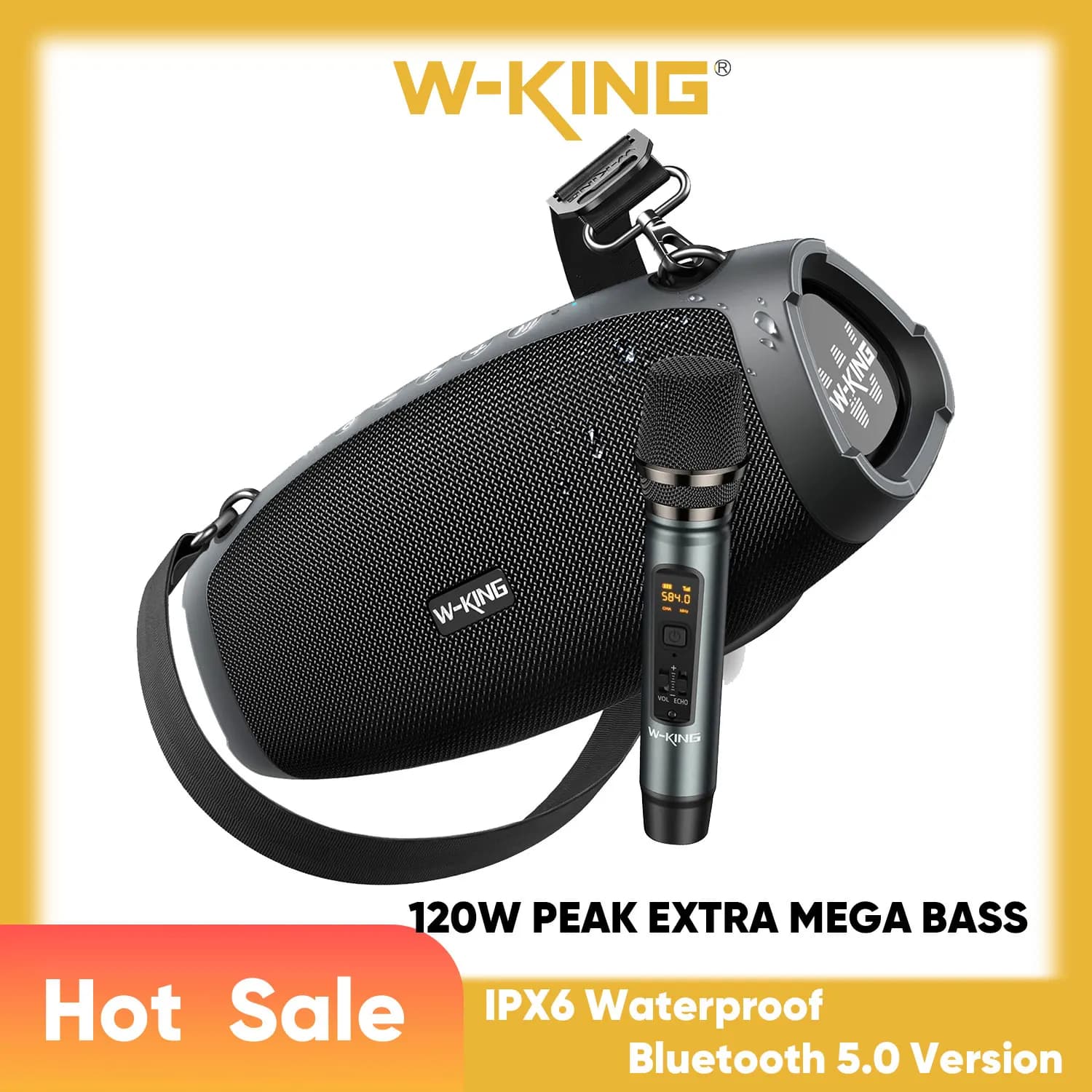 W-KING X10MIC Altoparlanti Bluetooth Portatili con Microfono Wireless (120W di Picco) 70W per Esterni IPX6 Impermeabili, Bassi Profondi/Hi-Fi