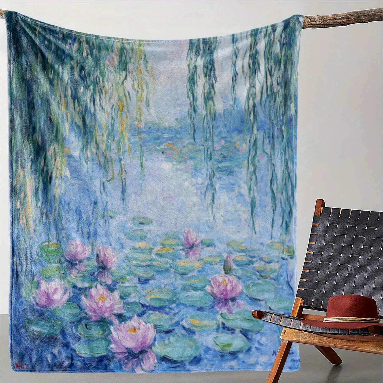 Coperta in flanella ispirata ai ninfee di Monet, morbida e accogliente per divano, letto, campeggio, viaggi, regalo per l'arredamento della casa