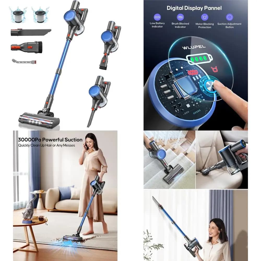 Portable 30Kpa 400W vacuum cleaner, 45 minutes of autonomy, light and portable for home, car, removal of pets hair, 80000 rpm, LED D