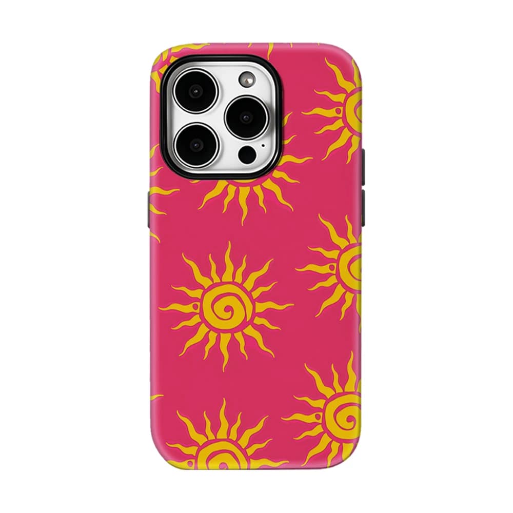 Custodia per iPhone 17 16 15 14 13 Pro Max Plus con stampa sole rosa e giallo, custodia magnetica robusta a strato singolo/doppio
