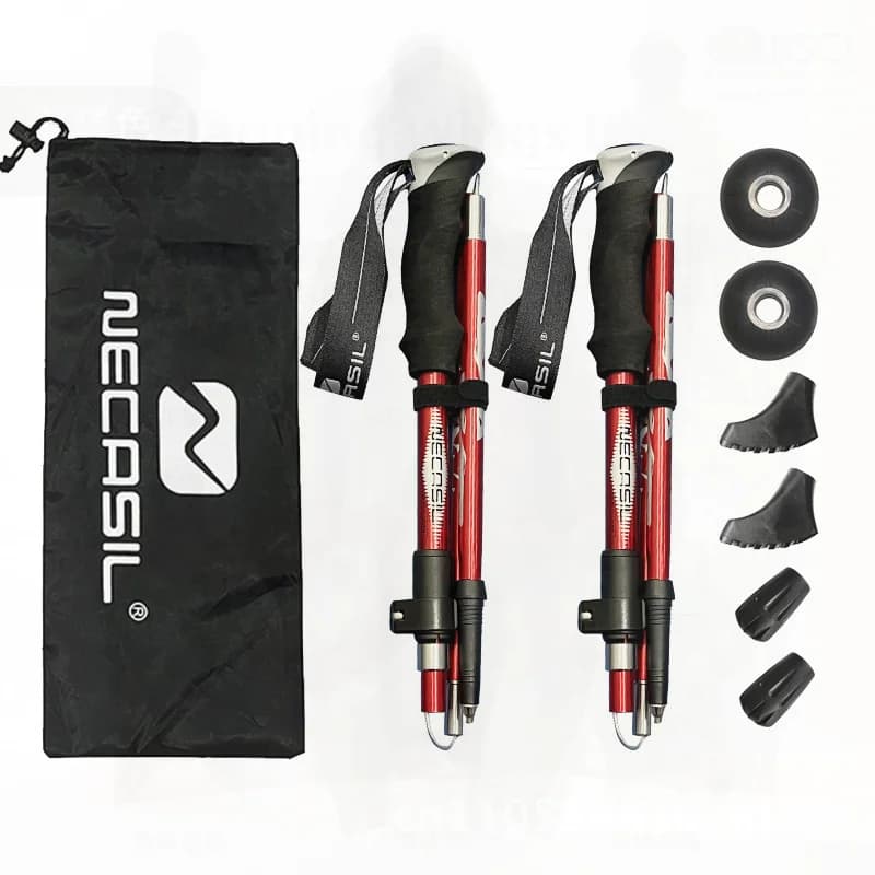 Ultralight Outdoor Trekking Stick 7075 Multifunctional Aluminum Alloy Folding Climbing Equipment Black Red Blue