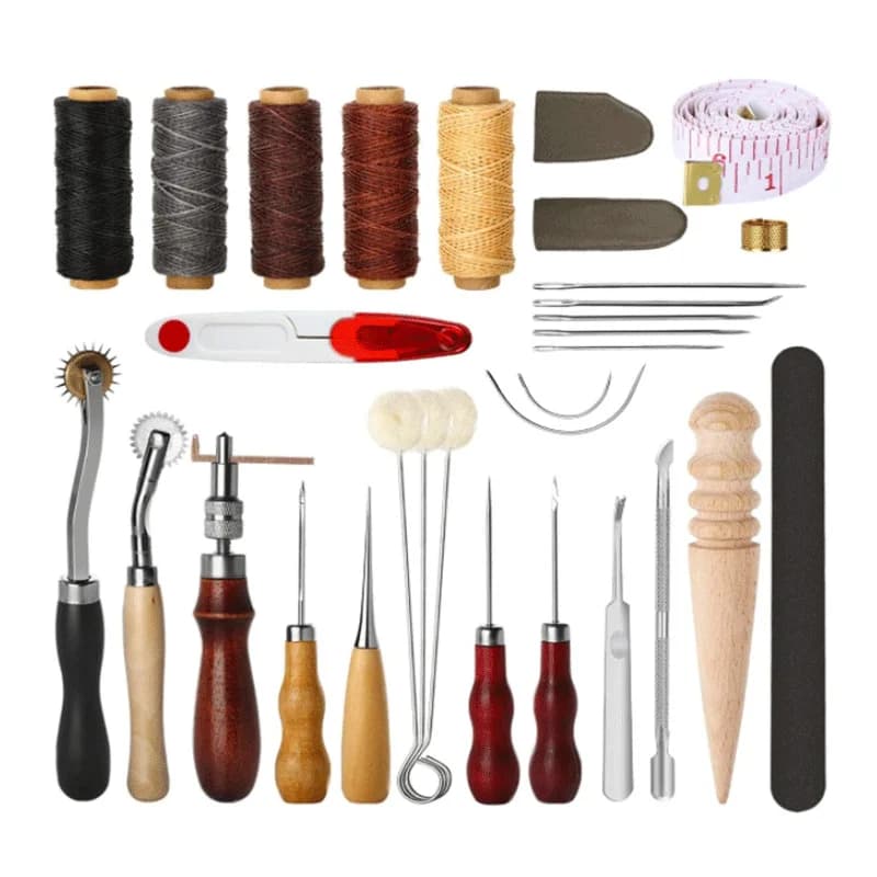 Set completo di strumenti artigianali in pelle Set completo di strumenti professionali per punteruolo per cucire in pelle su tela Kit di strumenti per cuciture a mano Forniture per cuciture fai-da-te