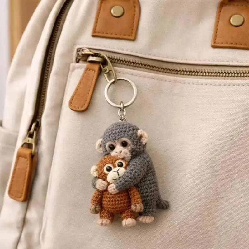 Nuovo Portachiavi Scimmia Punch Monkey all'Uncinetto, Portachiavi Scimmia Punch Monkey per Supporto Emotivo, per Zaino Borsa Chiavi
