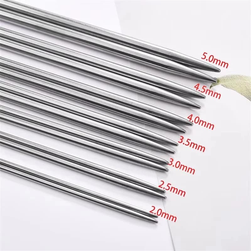 5-Piece 20cm Stainless Steel Knitting Needle Set, 4.5mm Double-Pointed Straight Needles, for Knitting Sweater Projects
