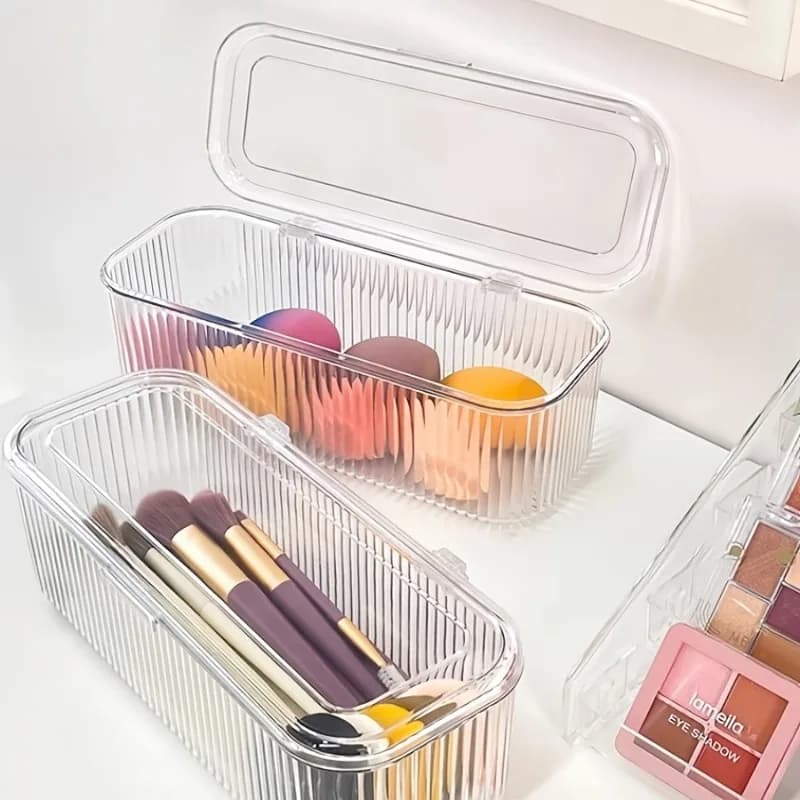 1/2/4PC Clear Acrylic Storage Box with Lid, Dustproof Makeup Organizer for Cosmetic Brushes, Sponges, Home Vanity Storage Box