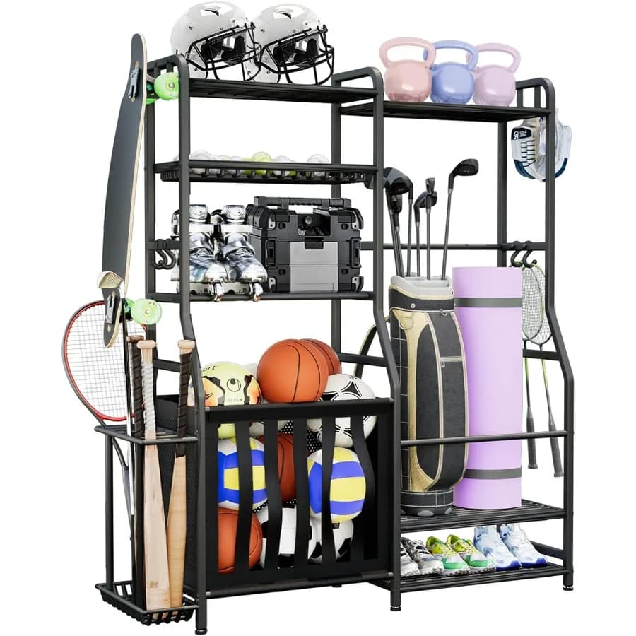 Organizzatore per Attrezzature Sportive da Garage, Porta Sacche da Golf, Porta Palloni Resistente con Ganci per Cesto, per Interni/Esterni, Porta Palloni da Basket