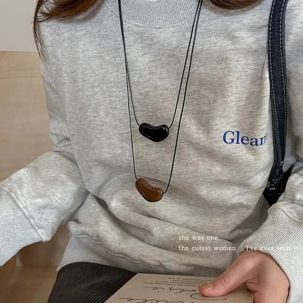 New Resin Heart Adjustable Chain Luxury Sweater Chain Leather Cord Fashion Pull-out Women