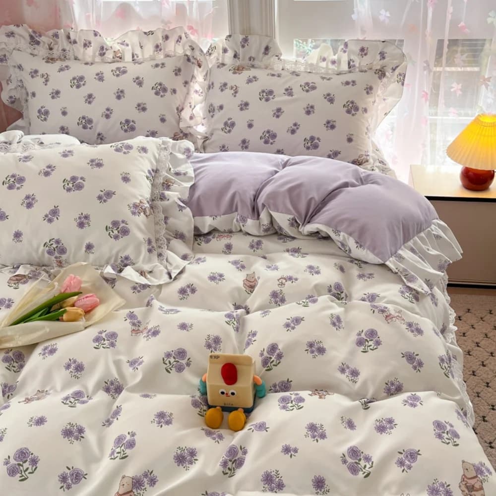 Set of Korean bedding in pure cotton Set of four-piece style princess Dormitory for students Bed linen Sheets Bedroom furniture