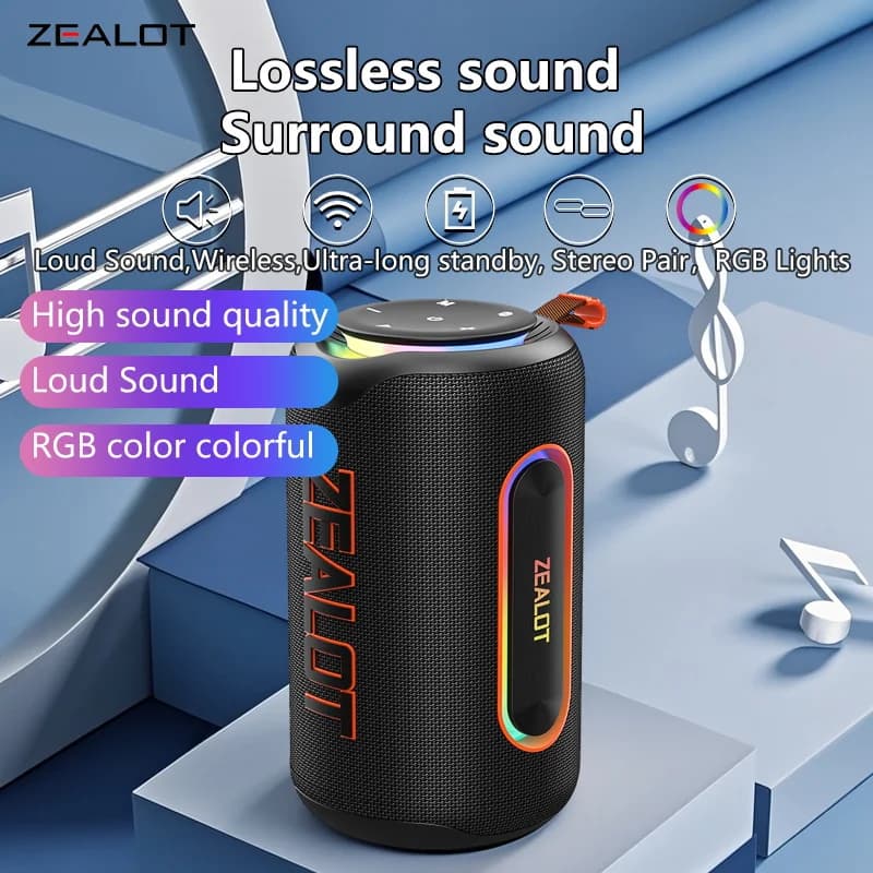 Altoparlanti wireless ZEALOT-MP1 da 60 W, luce RGB, 30 ore di riproduzione, IPX 6, altoparlante wireless impermeabile, doppio accoppiamento, batteria da 8000 mAh.