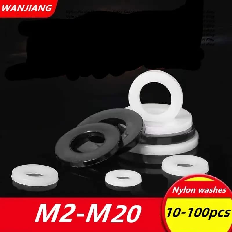 10/25/50/100 Pezzi M2 M2.5 M3 M4 M5 M6 M8 M10 M12 M14-M20 Rondella Piatta in Nylon, Distanziatore Piatto, Guarnizione Isolante in Nylon