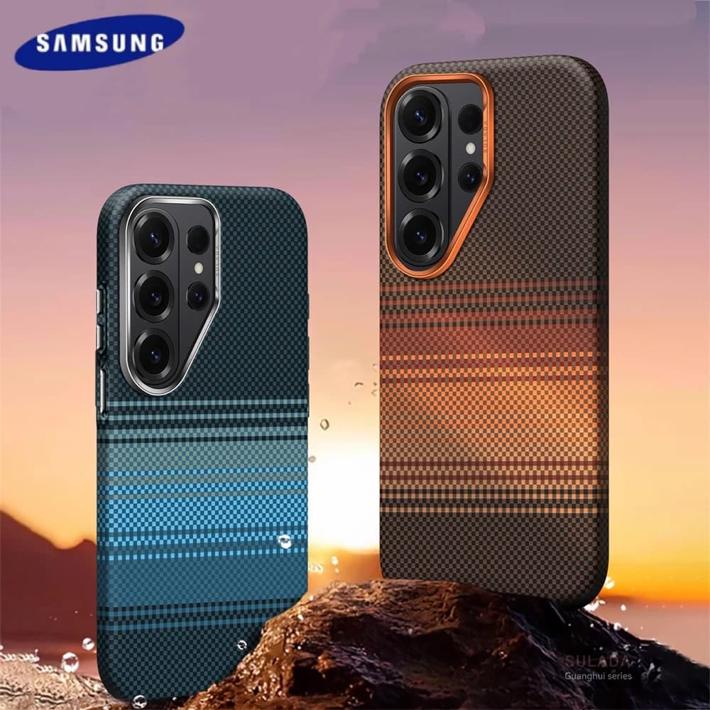 Custodia di Lusso con Texture in Fibra di Carbonio per Magsafe per Samsung Galaxy S26 Ultra S26 Plus, Ricarica Wireless, Protezione Antiurto con Lente in Lega