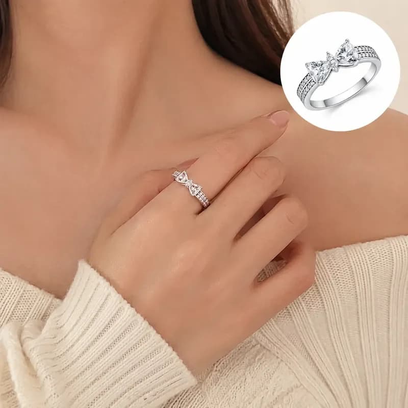 1Pc 925 Sterling Silver Bow-Shaped Diamond Ring for Women Luxury Wedding Band Elegant Engagement Ring Hypoallergenic Polish