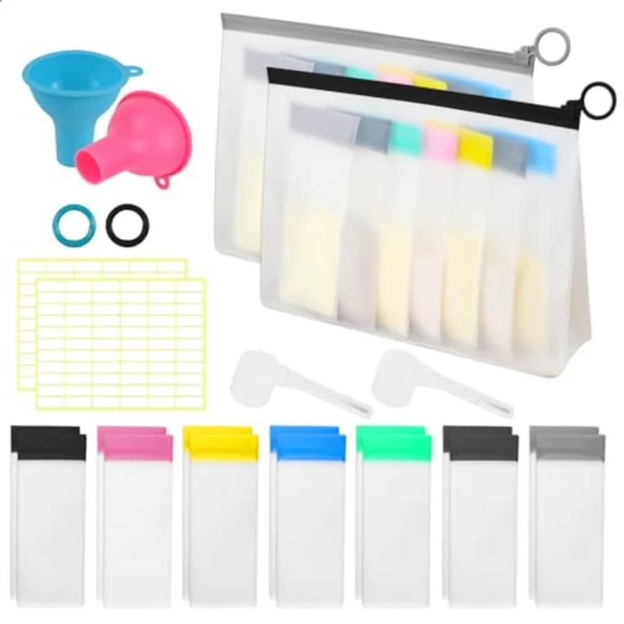 Protein Powder Travel Container Set - Reusable Powder Supplement Container to Go - 14pc Single Dose Bags and 2pc Large Travel C