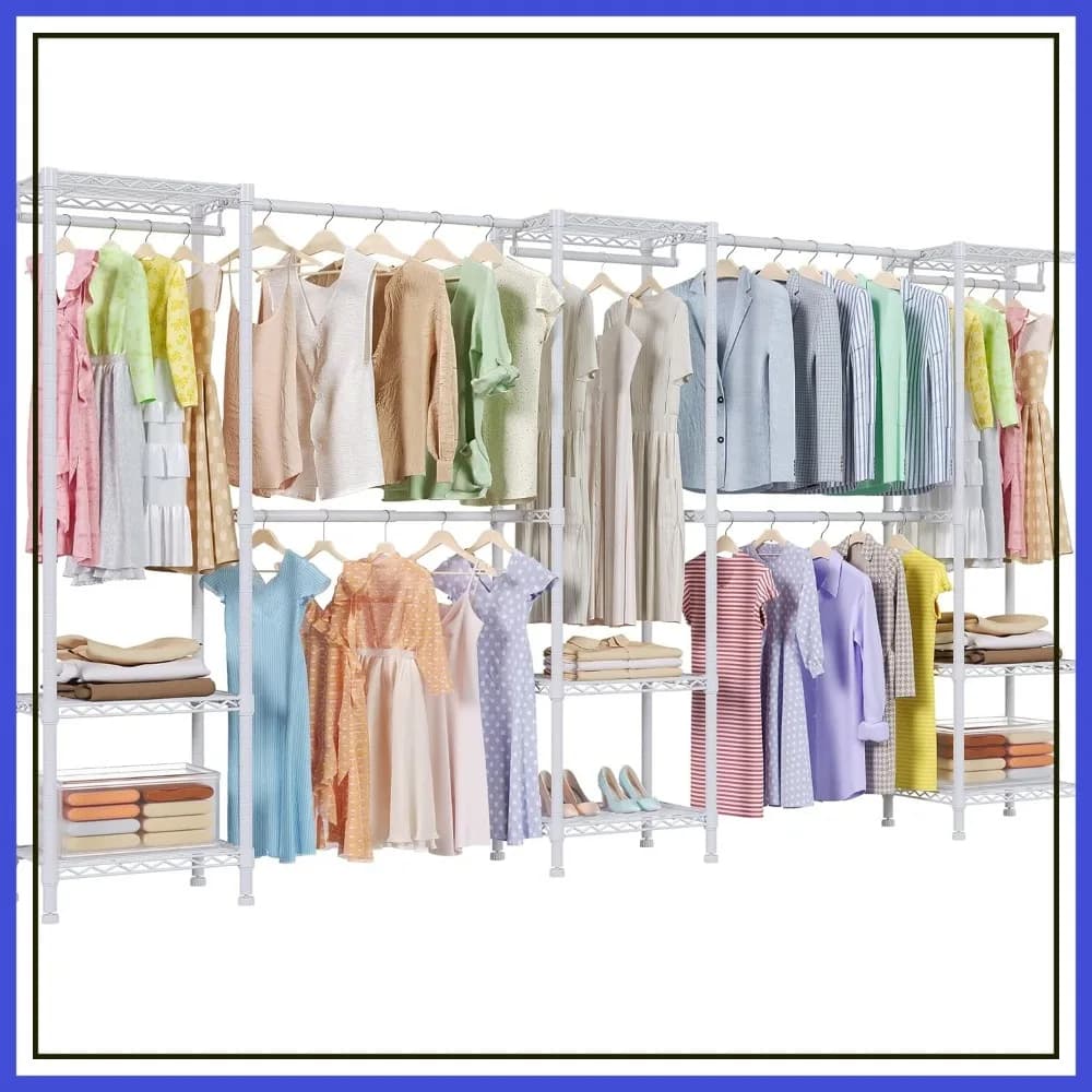 Appendiabiti Robusto, Stand Appendiabiti per Vestiti, Armadio Extra Large, Organizzatore Guardaroba Autoportante con Barre Appendiabiti, Estensibile 2,4-3,3 m, Bianco