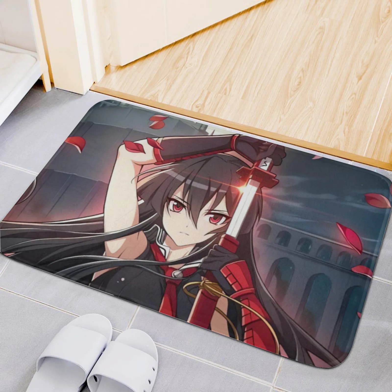 ZLIENSZUS Akame Ga Kill Tappetino in flanella e tappetino per pavimento con design di personaggi anime - 100% poliestere, lavabile in lavatrice, retro antiscivolo
