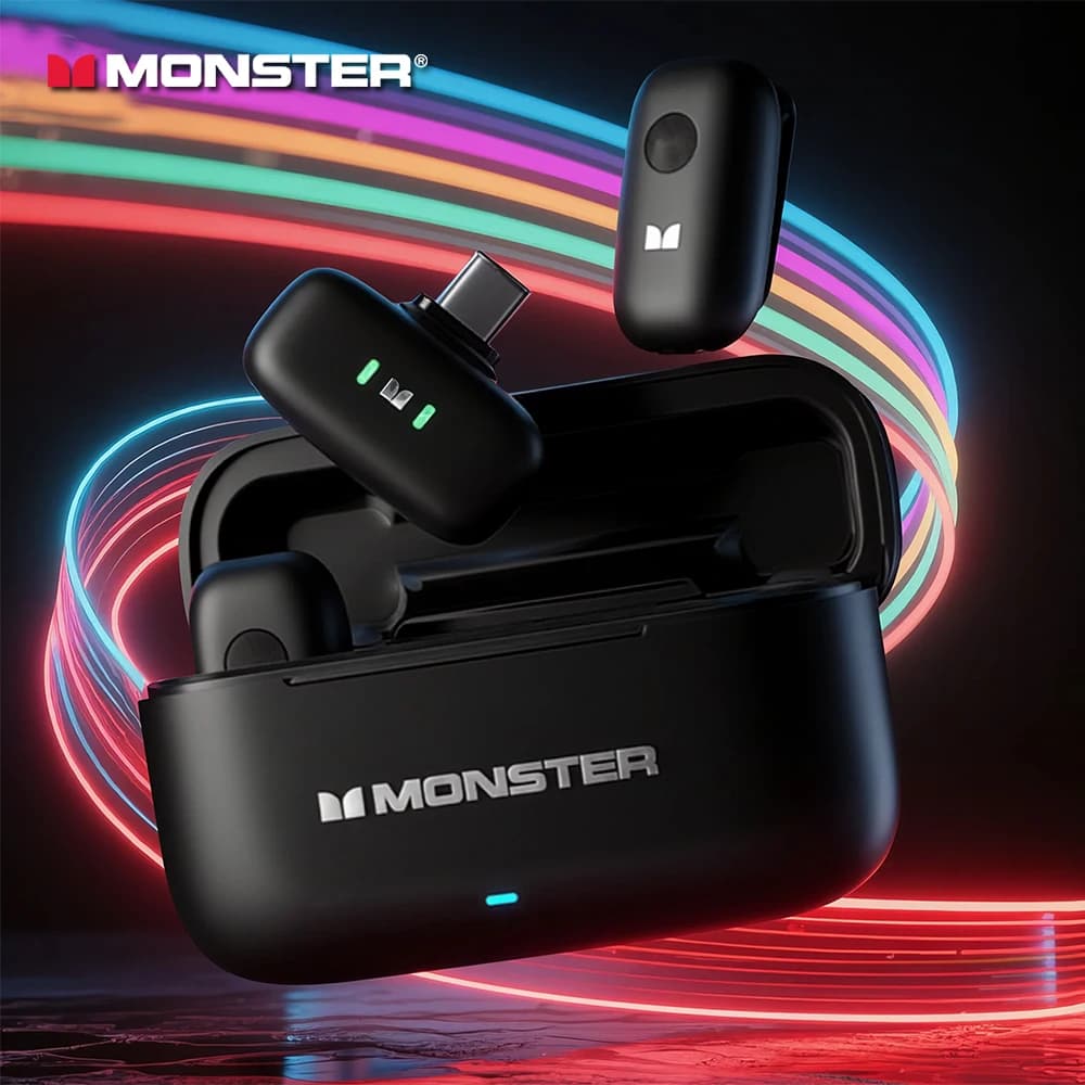 Monster N10 PRO Microphone Wireless Lavelier for iPhone 7-17 iOS/Android Type-C Phone Live Game Registration Interview Vlog