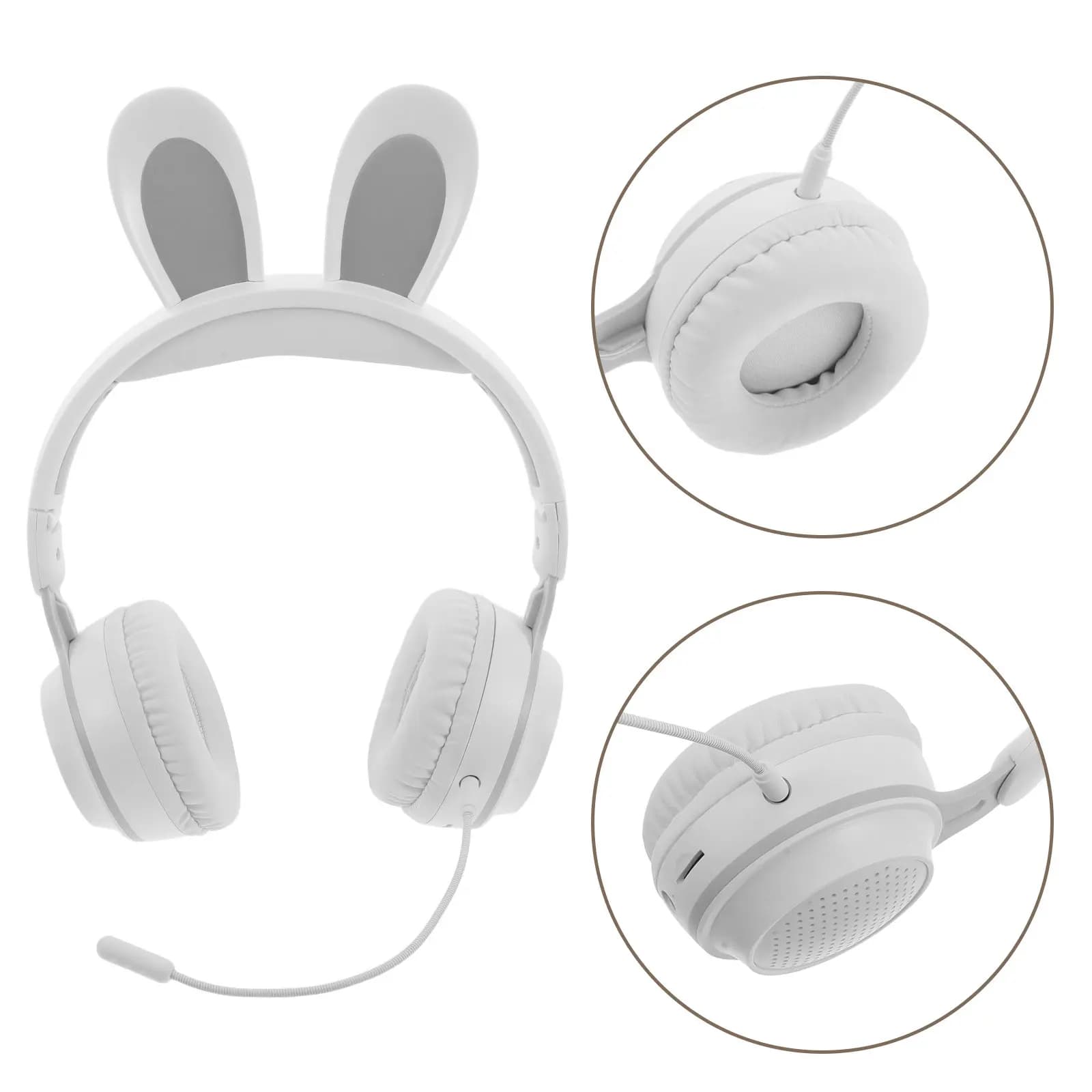 Cuffie da gioco con orecchie di coniglio luminose, cuffie con orecchie di coniglio illuminate a LED per PC, laptop, cellulare, suono stereo HD, microfono con cancellazione del rumore