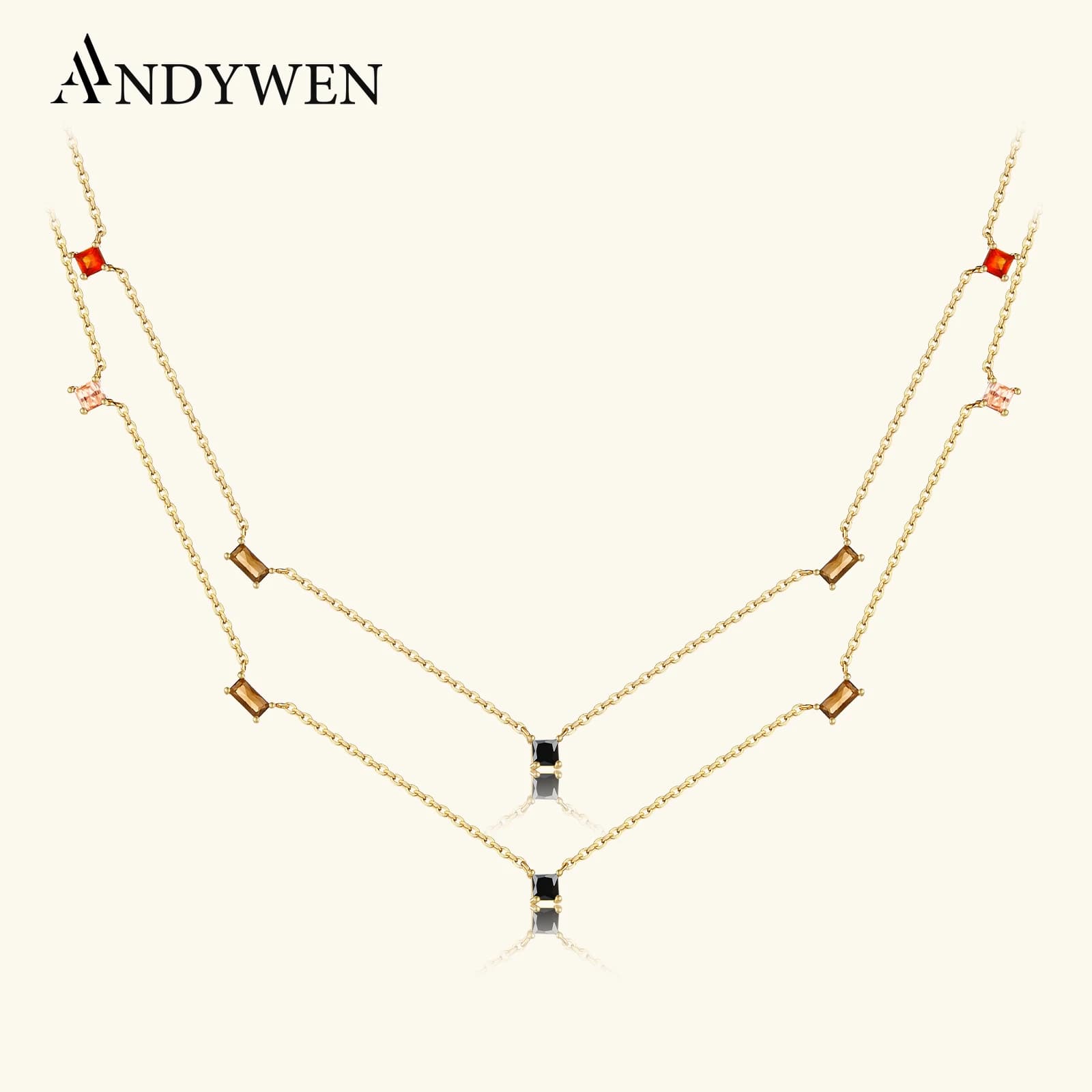 ANDYWEN 925 Sterling Silver Champagne Zircon Long Chain Women Luxury Pendant Luxury Jewelry For European Jewels Crystal