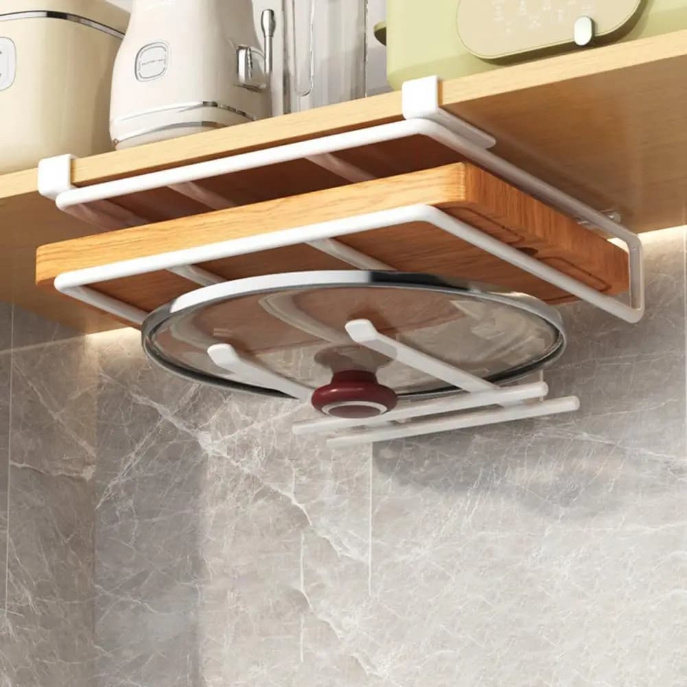 Cutting Board Organizer Cabinet Hanger with Multi Hooks Stainless Steel Cutting Board Holder Punch-free Installation Kitchen