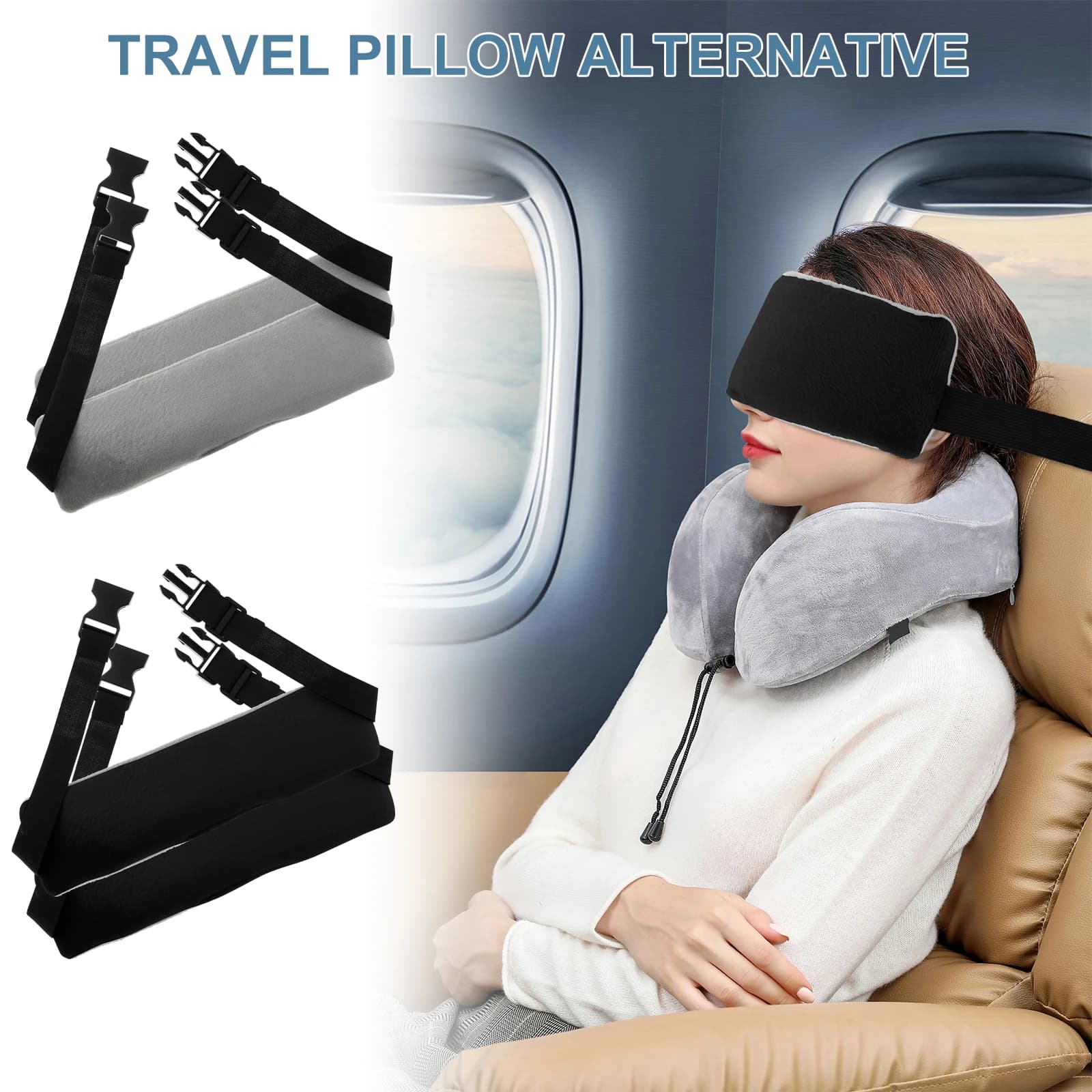 2 pezzi cuscino da viaggio cuscino per il collo cinghia di supporto per la testa regolabile alternativa cuscino per la testa morbido portatile per seggiolino auto per aeroplani