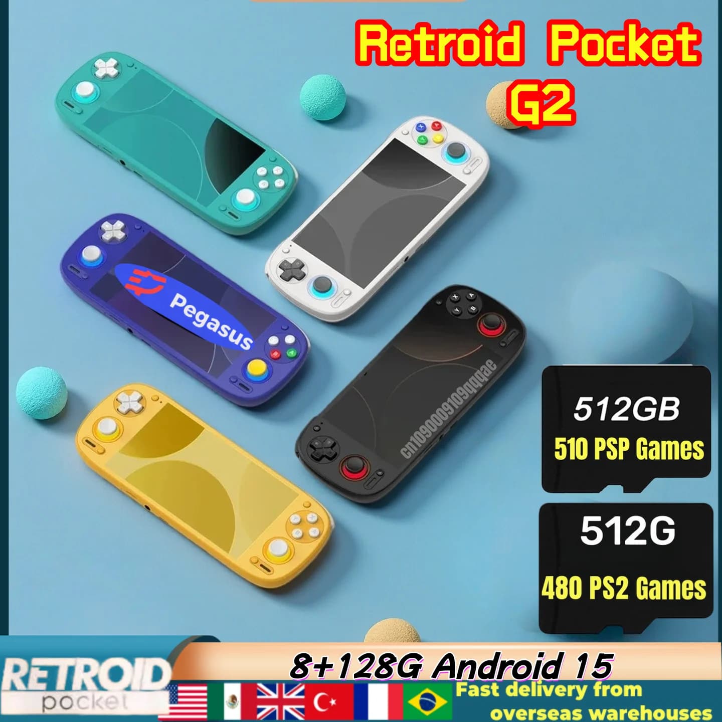 Retroid Pocket G2 RP G2 Console di Gioco Retro Portatile, Console per Videogiochi Android 15, Schermo AMOLED da 5,5 Pollici 1080P, Batteria da 5000mAh, PSP PS2