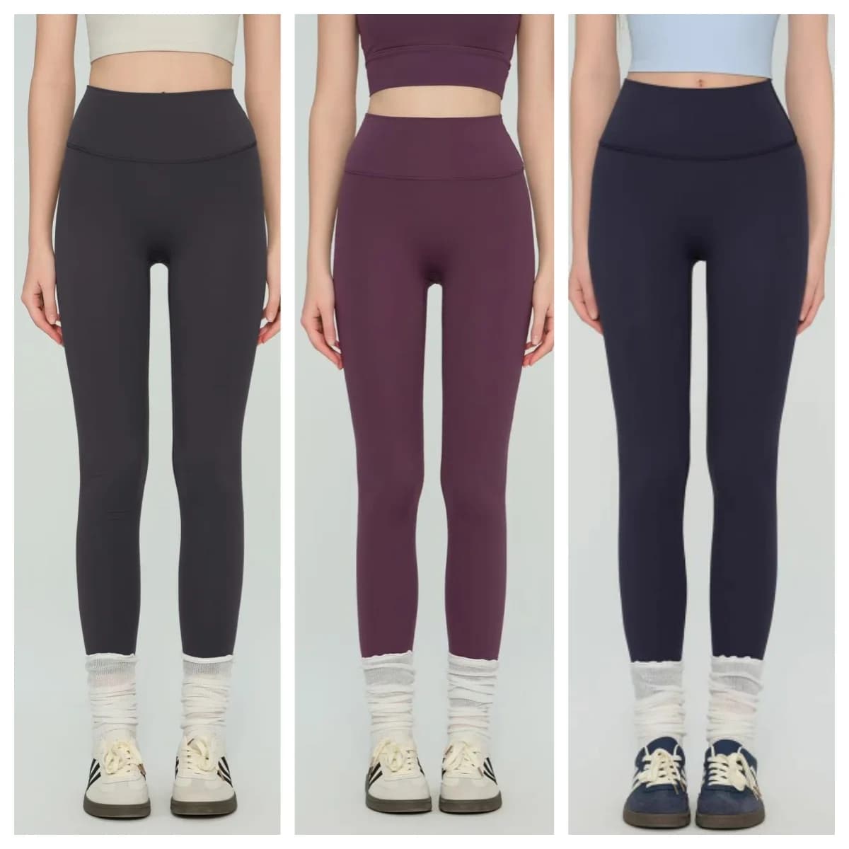Leggings in pile termico da donna, pantaloni da allenamento a vita alta senza cuciture sul davanti, caldi e resistenti alle squat per l'inverno