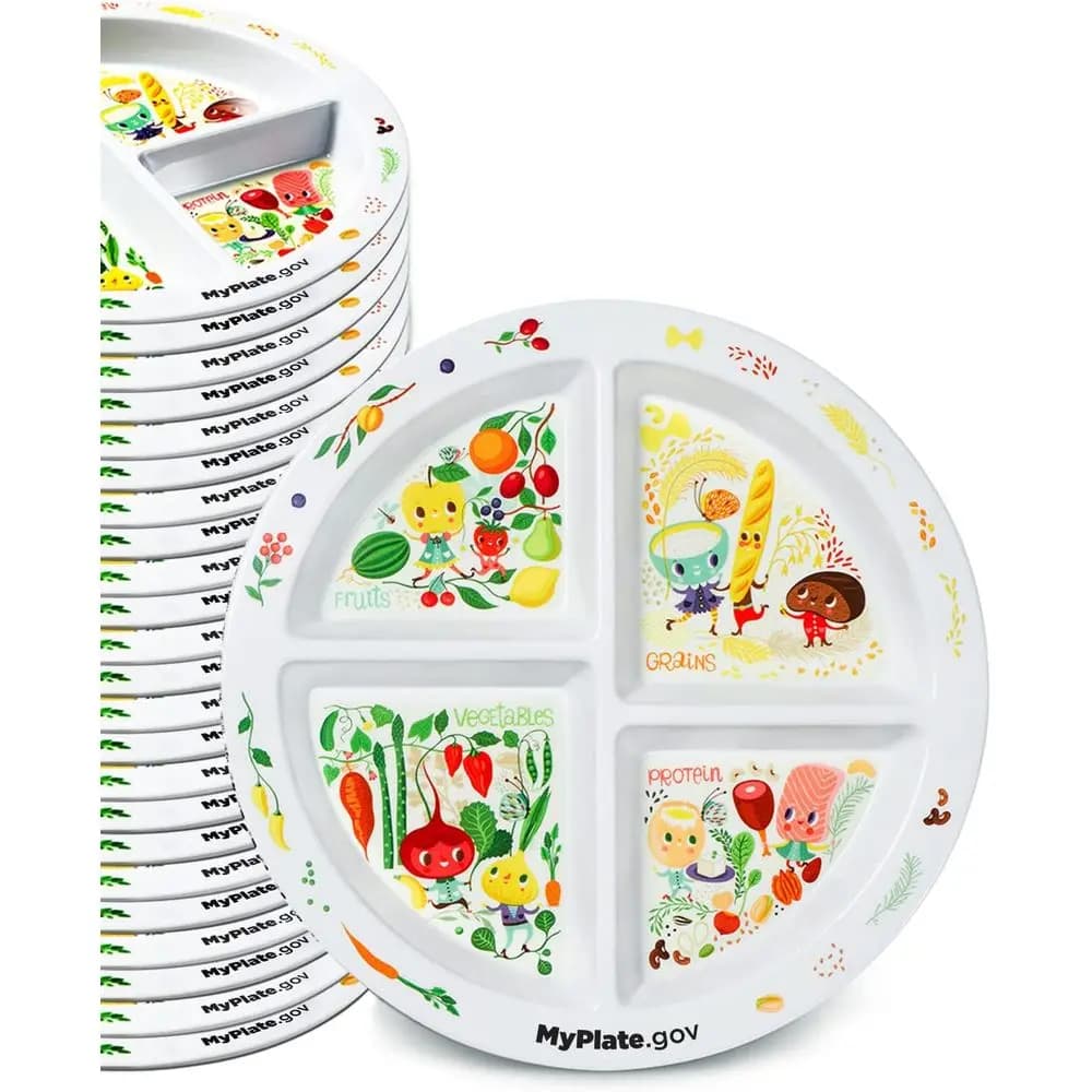 Piatti per il controllo delle porzioni in 4 sezioni per bambini - Per la perdita di peso e per bambini difficili - Set da 50 pezzi