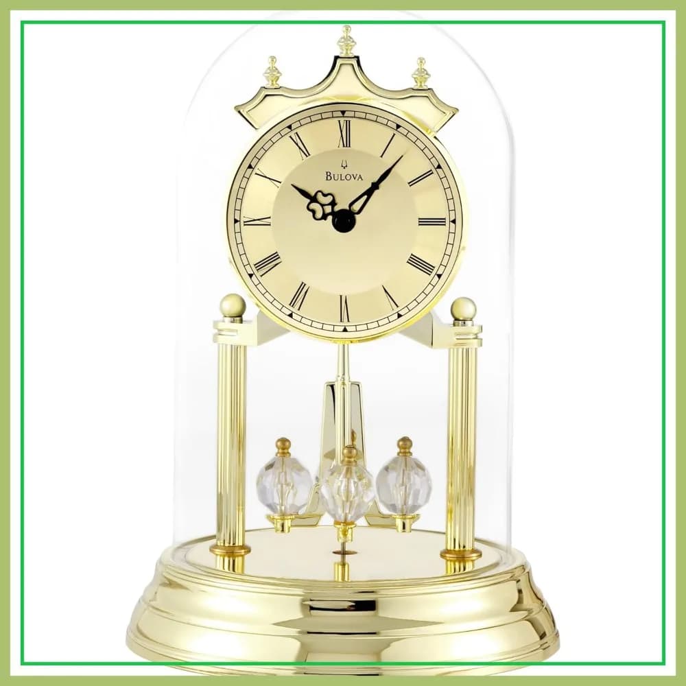 Orologio da Tavolo Tristan I, Finitura in Ottone Lucido, Quadrante Fluttuante, Numeri Romani, Design Elegante con Pendolo