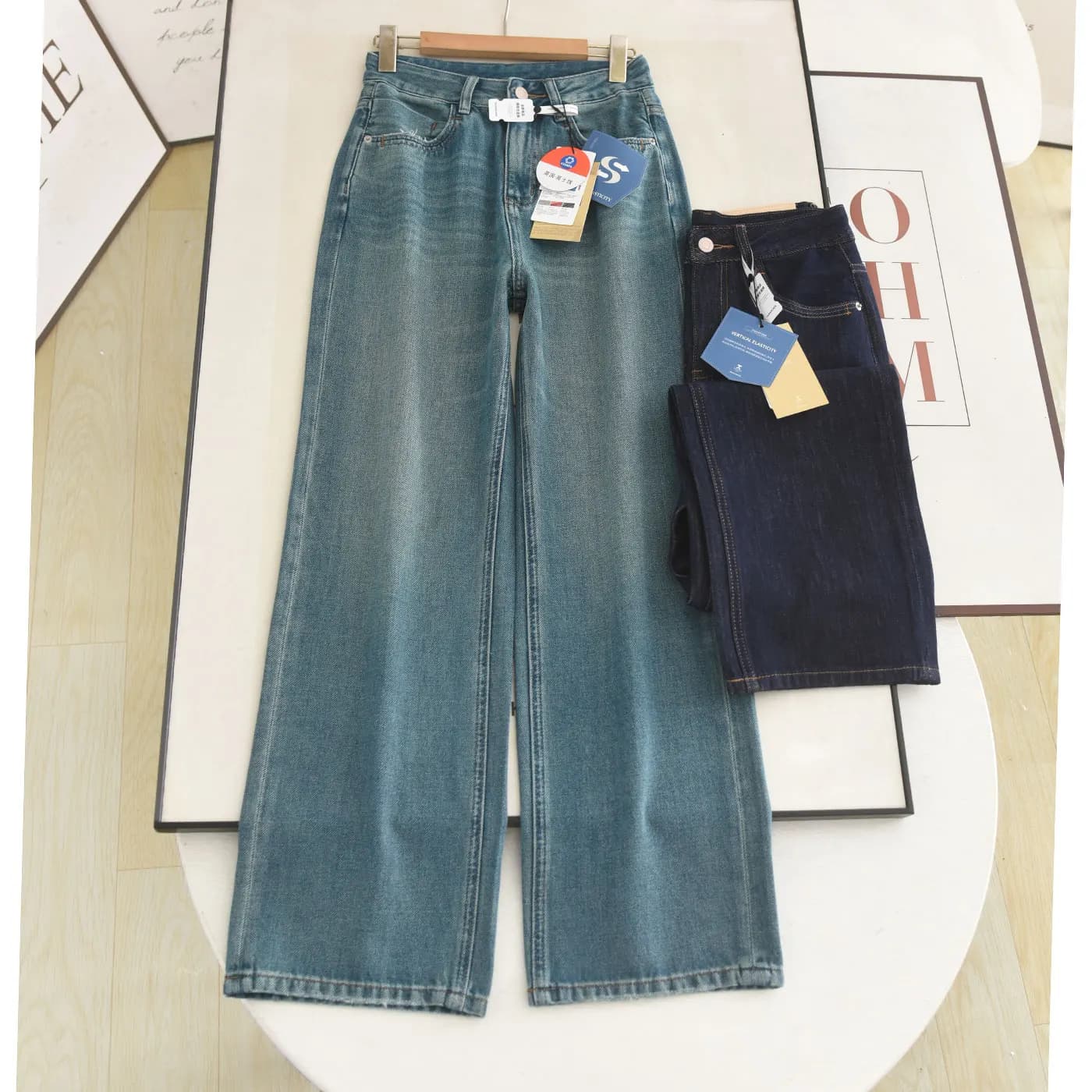 High Waist Wide Leg Jeans Modal Thin Denim Blue Slim Fit Floor Length Pants Elegant Versatile Summer Ladies Jeans