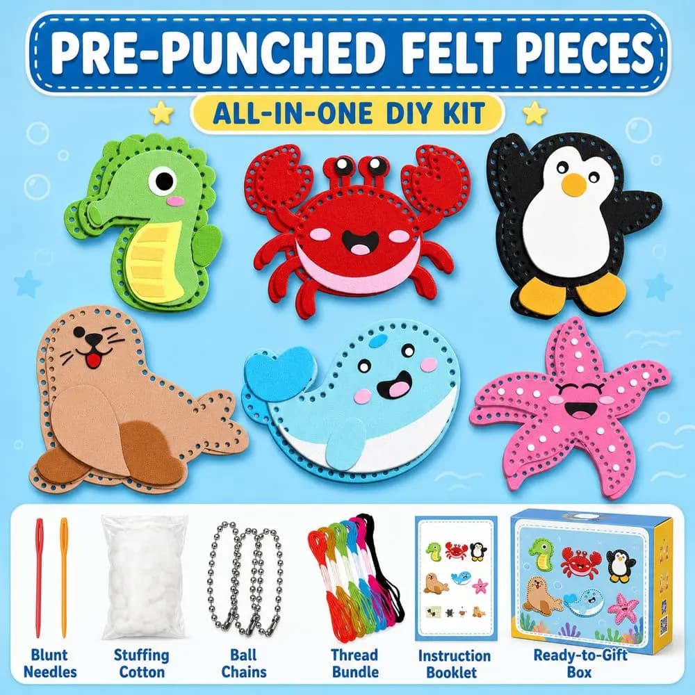 Nonwoven Felt Felt Craft Set Pre-Punched Pieces Cartoon Pattern Felt Ornament Kit Hanging Chain Sewing Craft Felt Sewing Kit