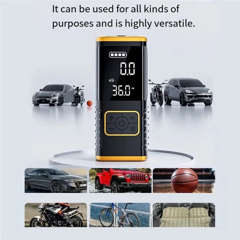 Compressore d'Aria Portatile con Display Digitale Intelligente della Pressione, Pompa Elettrica per Bici, Moto e Auto