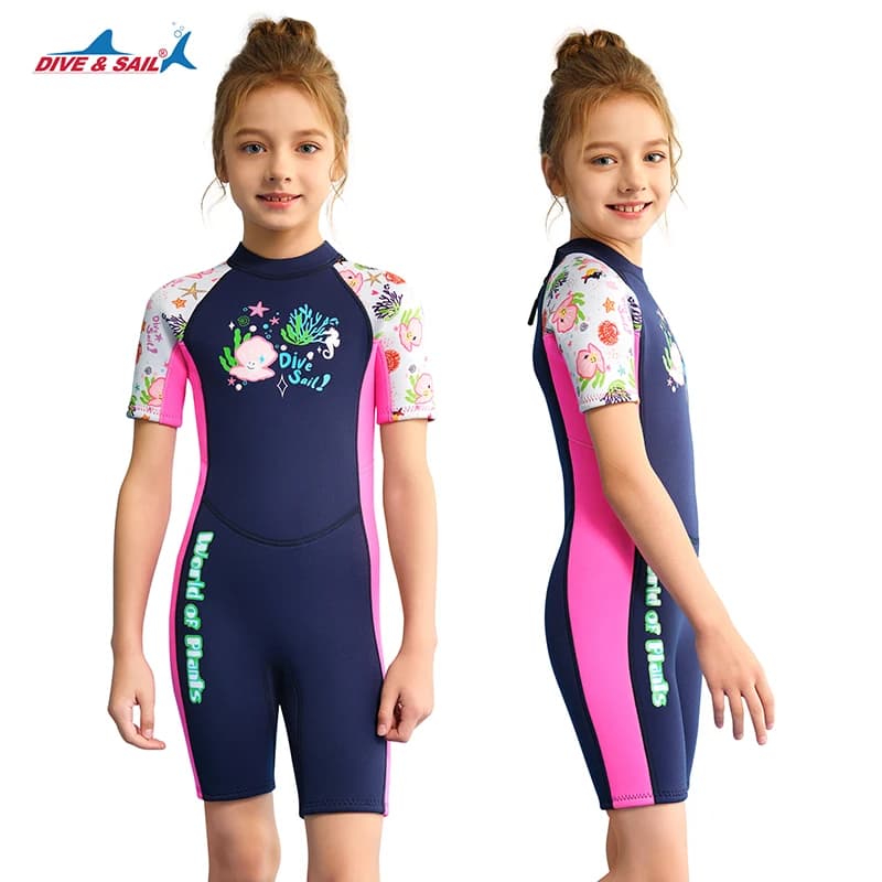 Muta Subacquea in Neoprene da 1,5 mm per Bambini, Maniche Corte con Zip Posteriore, Tuta Termica Monopezzo per Immersioni Subacquee, Surf e Snorkeling
