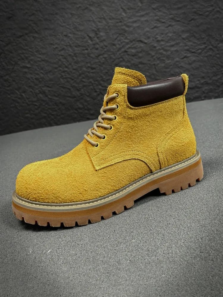 Scarpe da lavoro da escursionismo all'aperto con suola spessa in vera pelle Stivaletti alti premium Stivali da moto da uomo dal design classico