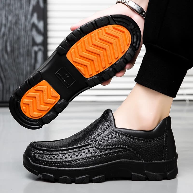 Men's Leather Shoes Moccasins Anti-slip Waterproof Chef Shoes Soft PU Fashion Elegant Footwear with thick sole