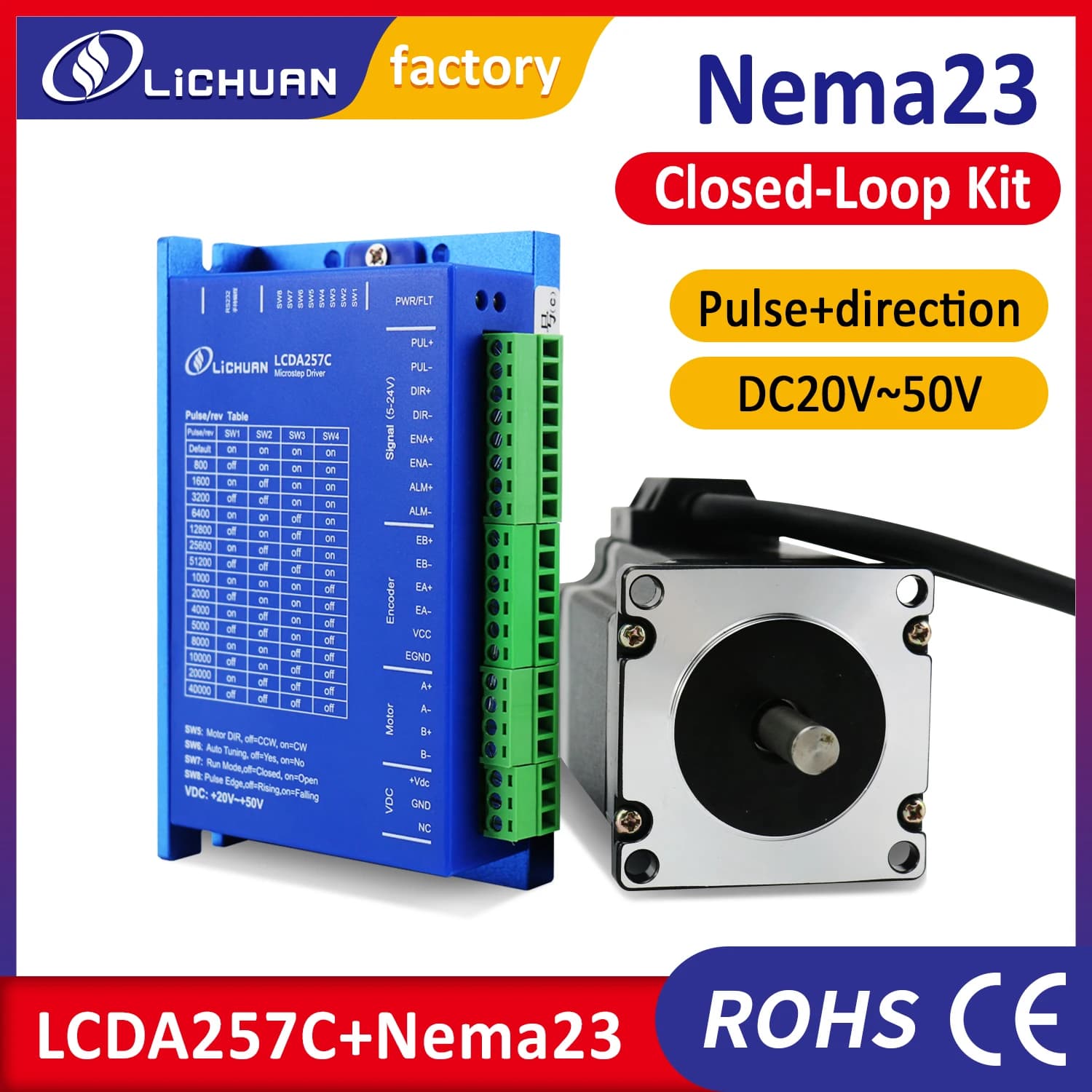 Lichuan Nema23 2.2Nm 3Nm 3.5Nm motore passo-passo ad anello chiuso e driver LCDA257C 6A DC20-50V per kit CNC laser