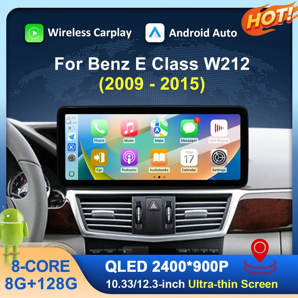 Android 15 Per Mercedes Benz Classe E W212 2009 - 2015 GPS Wireless Carplay Android Auto BT WiFi 4G QLED Schermo Guida a sinistra