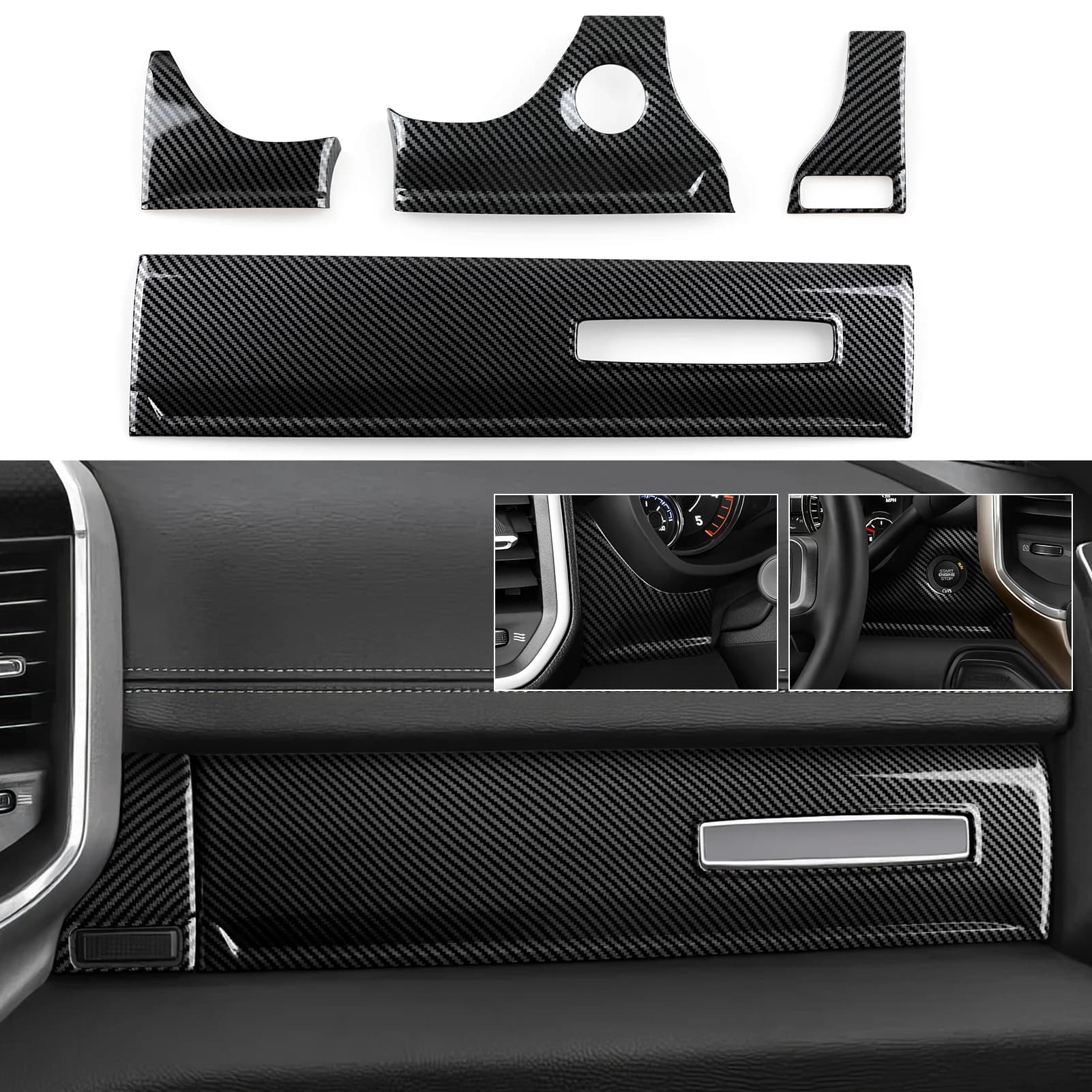 For Dodge RAM 1500 2500 3500 2019-2026 Car Center Console Dashboard Carbon Fiber Cover Panel Sticker Interior ABS Accessories