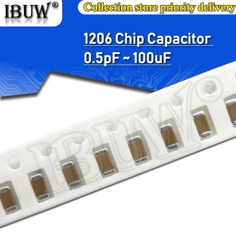 100pcs 1206 SMD Chip Condensatore Ceramico Multistrato 0.5pF - 100uF 10pF 100pF 1nF 10nF 15nF 100nF 0.1uF 1uF 2.2uF 4.7uF 10uF 47uF
