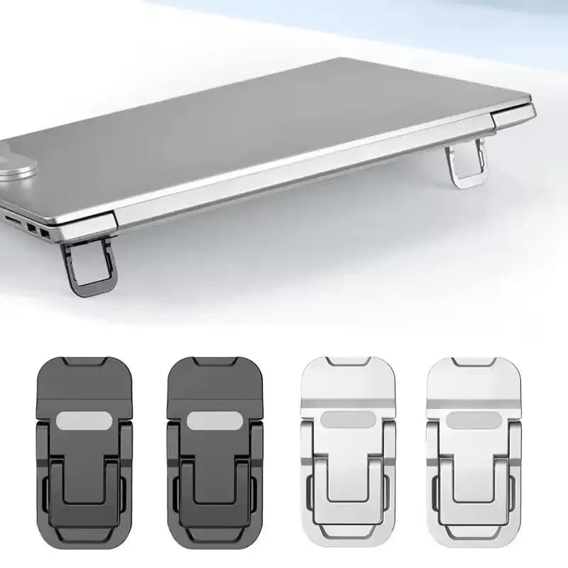 Un set di mini supporti pieghevoli per laptop, supporto portatile per tastiera con 2 angoli regolabili, autoadesivo e invisibile.