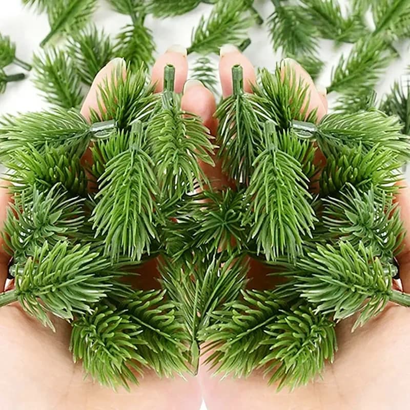 Mini rami di aghi di pino artificiale fai da te verde neve ramo di pino piante finte albero di natale ornamento ghirlanda decorazioni per la casa all'ingrosso