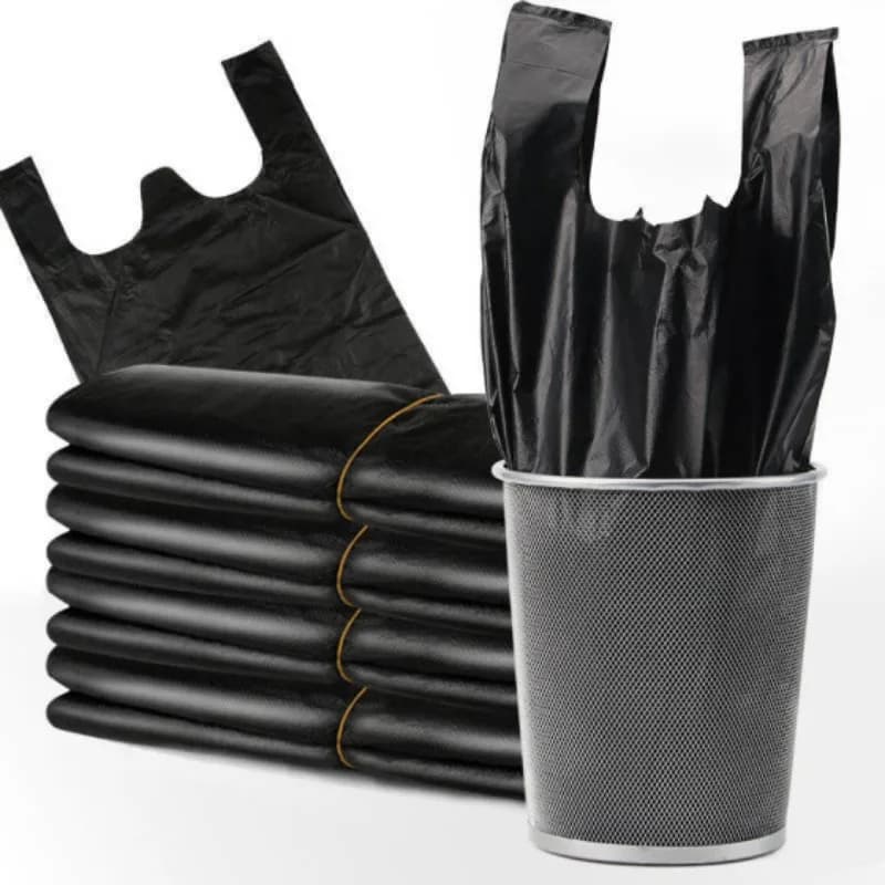 100 Sacchetti Neri in Plastica con Manici, Spessi, per Uso Domestico, Cucina, Soggiorno, Contenitori per Rifiuti, Monouso