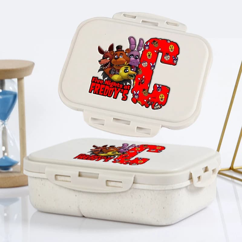 Contenitore per il pranzo per bambini Five Night At Freddys, con lettere dell'alfabeto A-Z, stile anime, per studenti, con cucchiai e forchette, per scuola, ufficio, contenitore per alimenti.