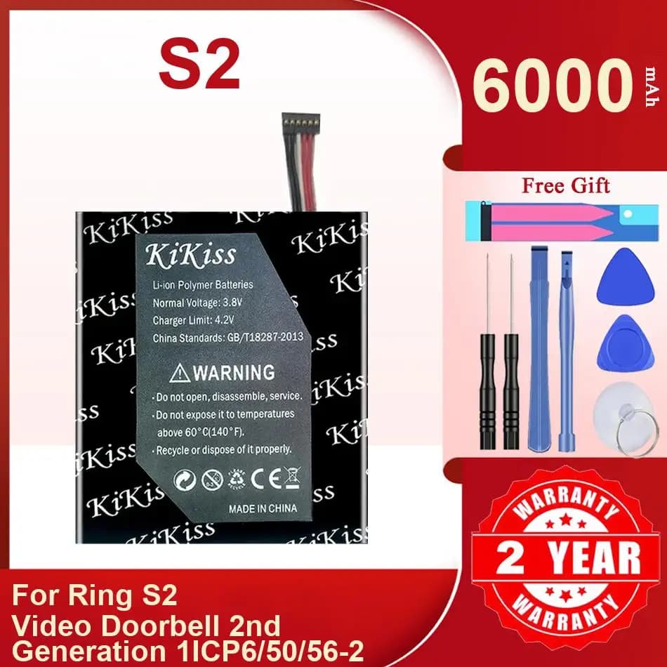 Batteria di ricambio per campanello S2 per Ring S2 Video Doorbell 2a generazione 1ICP6/50/56-2