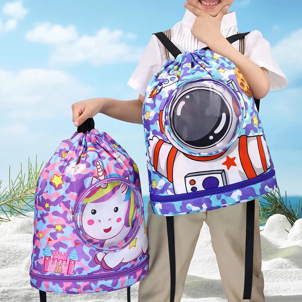 Waterproof Childrens Cartoon Swimming Bagfor Kids Women Wet Dry Clothes with Shoes Goggles Storage Pouch Pool Sports Backpack