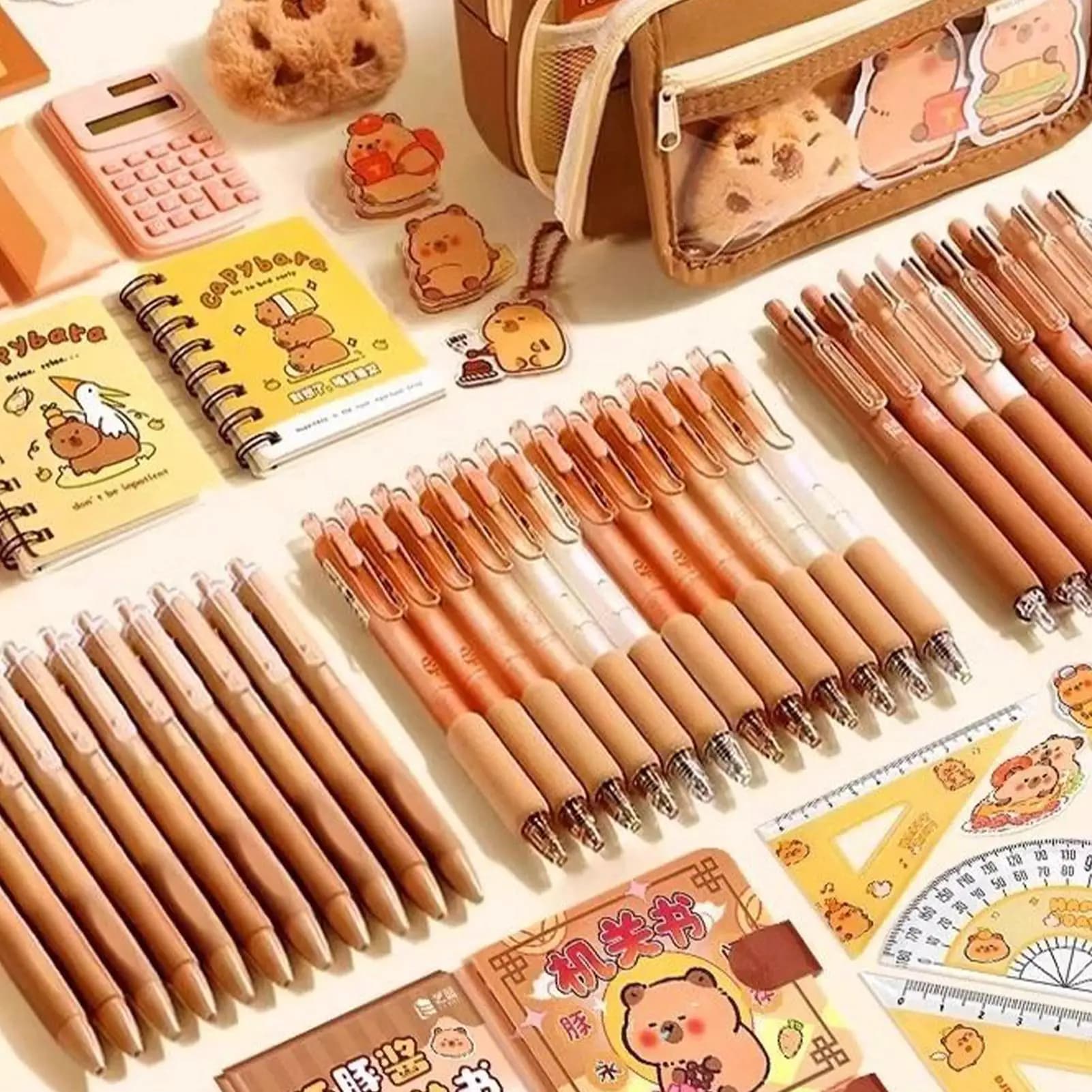 Simpatico set di cancelleria Capybara Cancelleria scolastica per bambini Astuccio di grande capacità per studenti Collezionisti Studio Journaling Work
