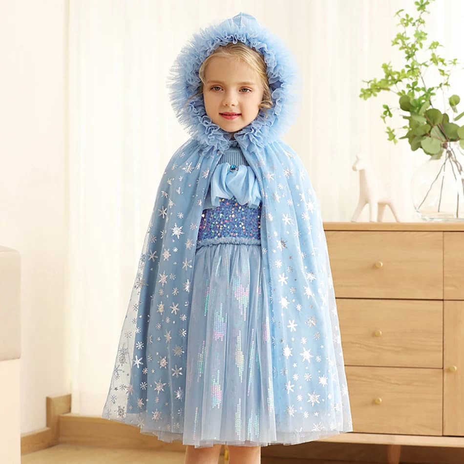 Inverno Autunno Ragazza Elsa Scialle Bambino Natale Carnevale Palla Mantello Vestire Costumi di Halloween Bambini Principessa Cosplay Mantello Vestiti