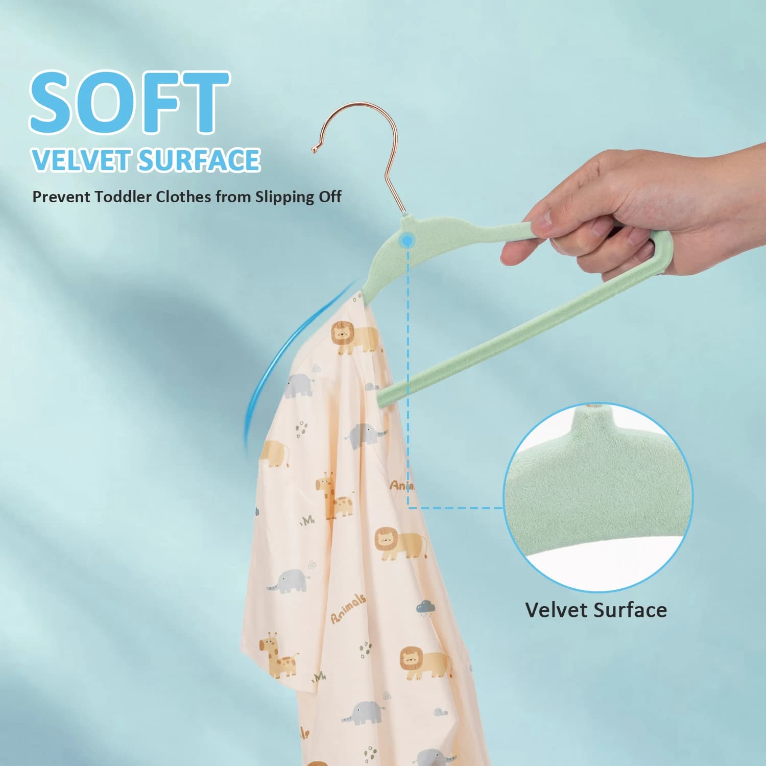 11 Inch Velvet Baby Hangers 30/50 Pack Green, Premium Kids Hangers for Children/Infant/Toddler Clothes, Durable Non Slip Small Baby Felt Hanger for Closet, Ideal for Everyday Use
