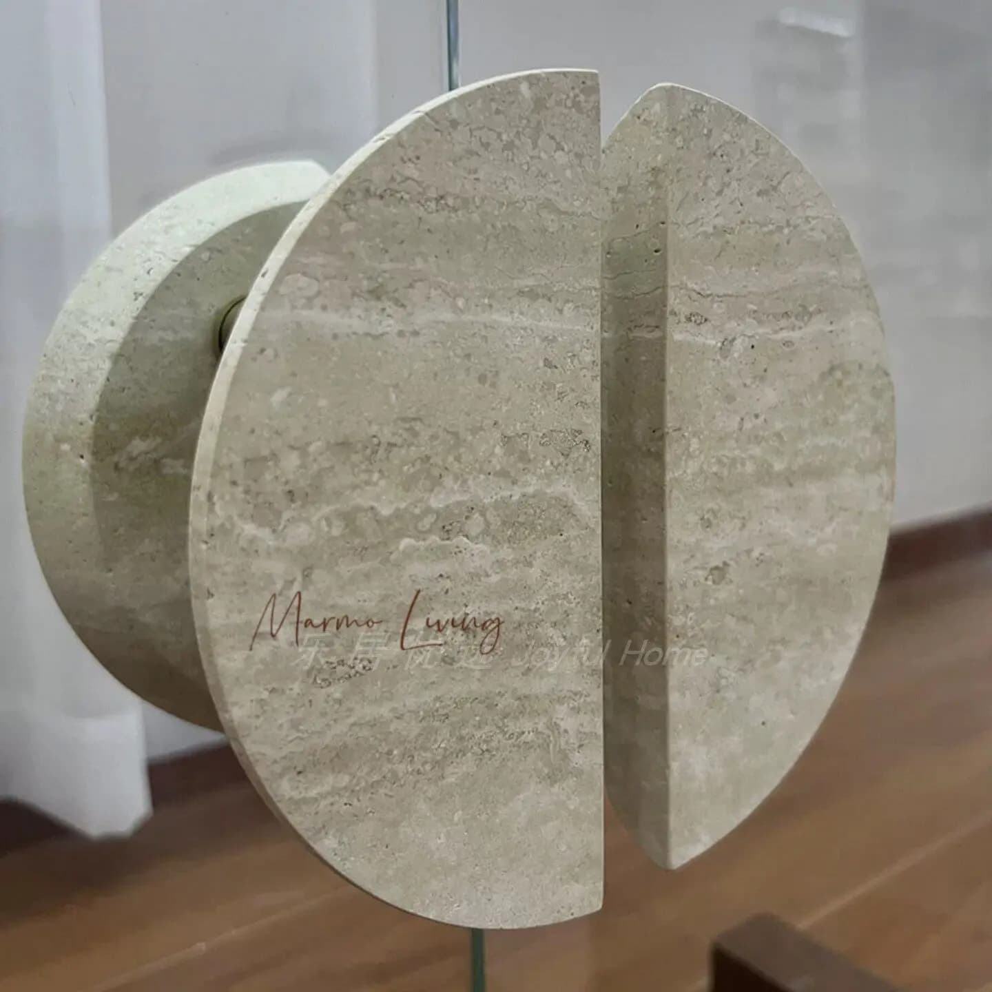 Maniglia di Lusso Semicircolare in Vero Travertino con Dettagli in Metallo, Maniglia di Alta Gamma per Porte in Vetro, Cassetti e Armadi, Maniglia per Ingresso