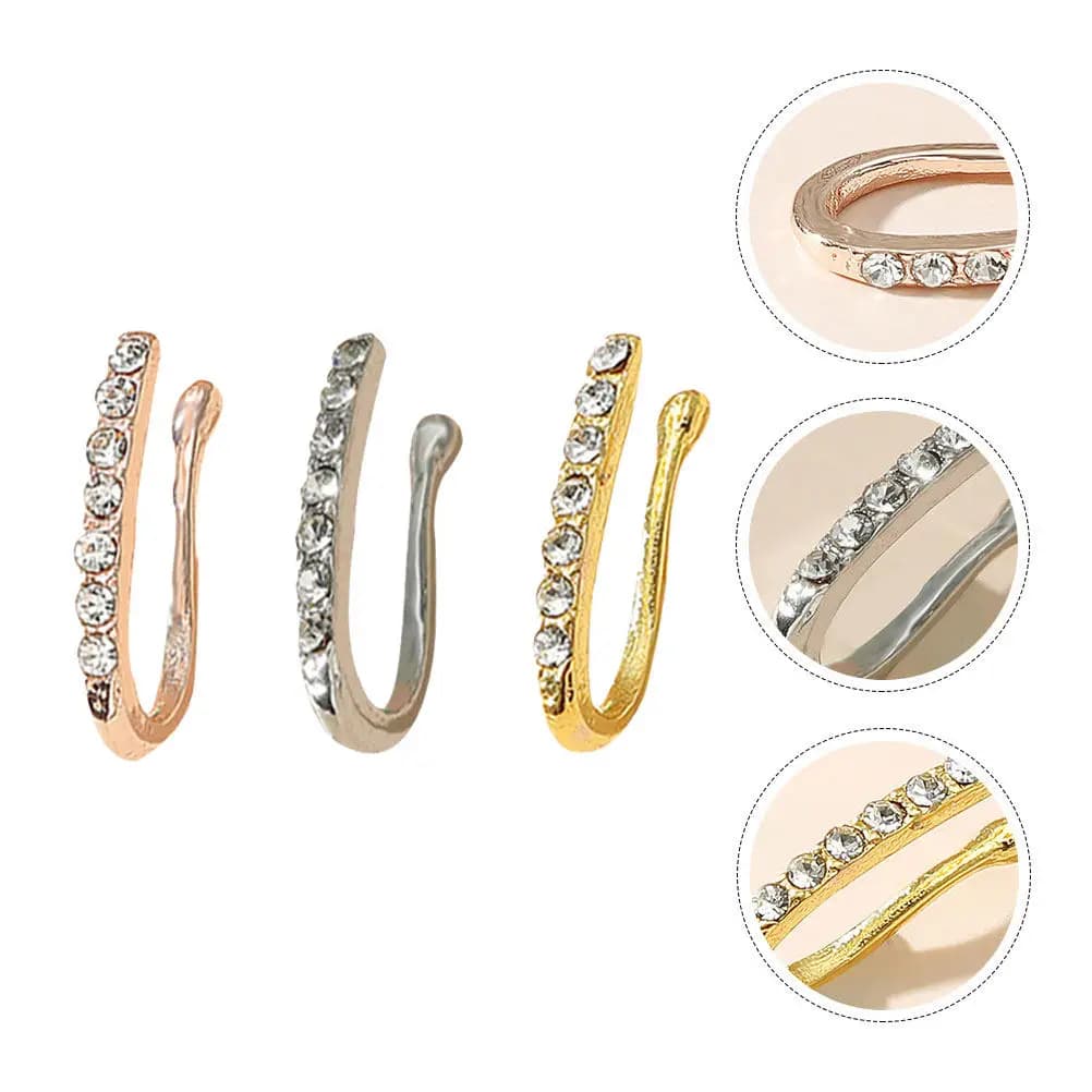 6 Pezzi Anelli per Naso alla Moda Senza Piercing a Forma di U, Gioielli Finti con Strass a Clip, Piercing Finto per Naso da Donna per Uso Quotidiano e Feste